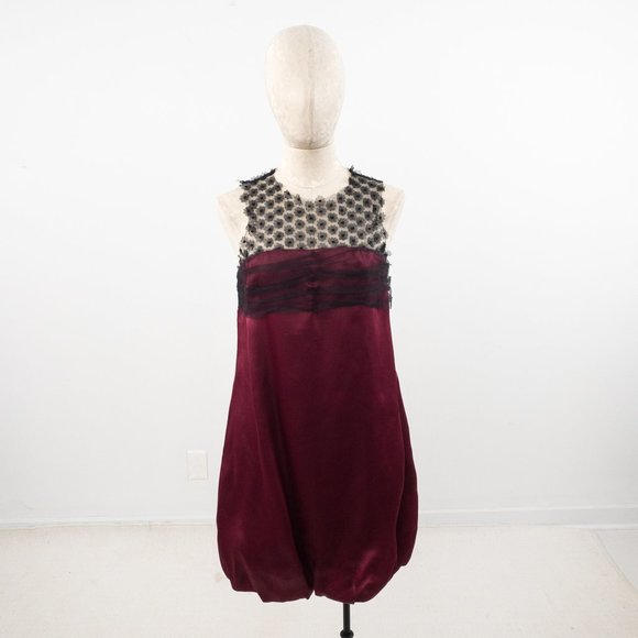 Lela Rose Dress 6 Silk Daisy Mesh Bubble Mini Red Holiday - Picture 4 of 13